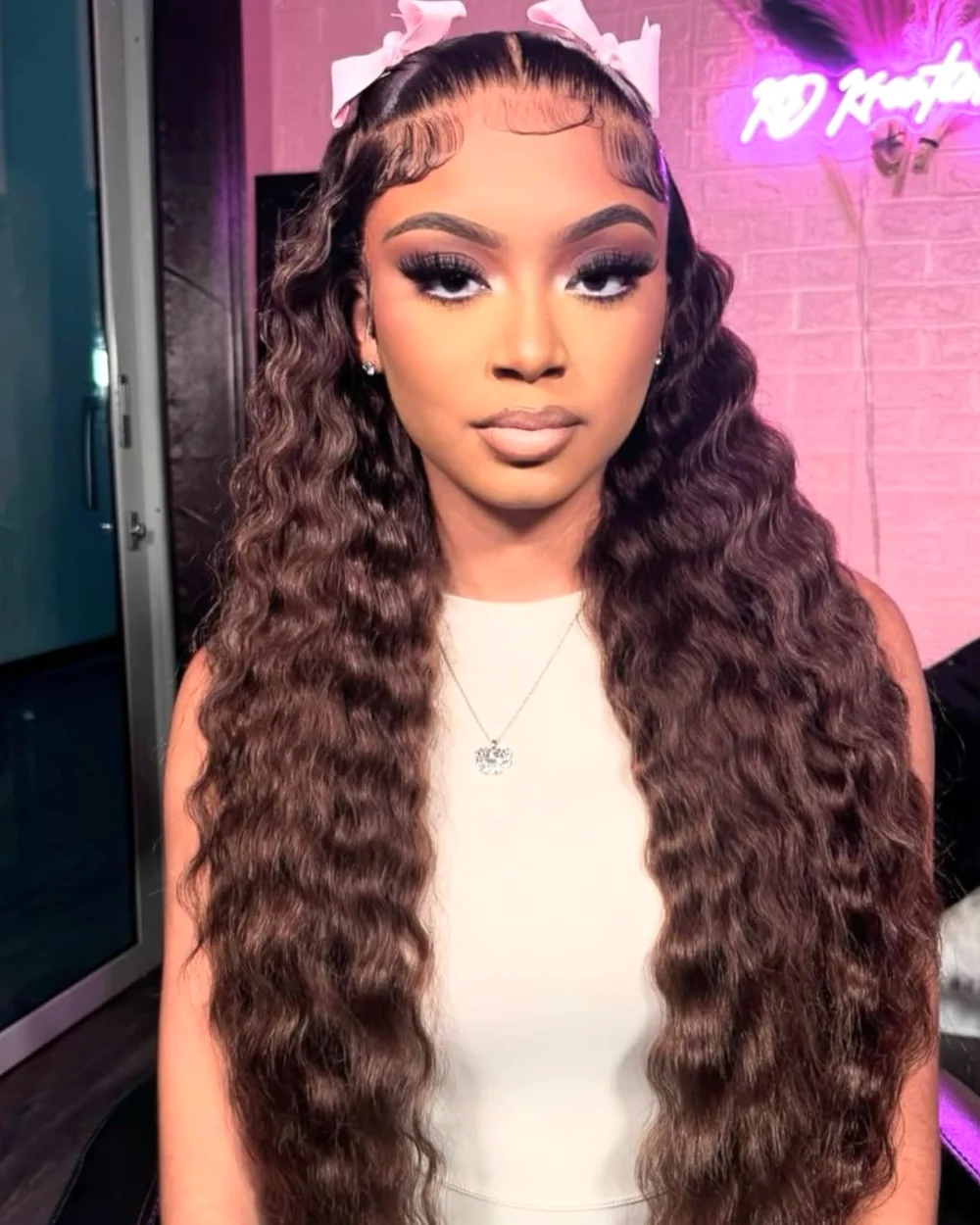 30" Chocolate Brown Lace Front Wig, view 6